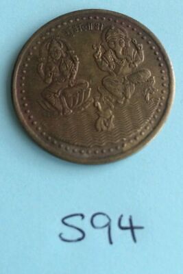 Antique Hindu Goddess of wealth Lakshmi Ganesh Good Luck OM Coin Gift Token S94