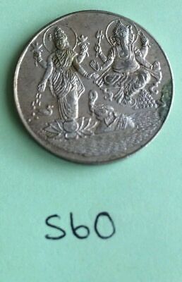 Silver Plated Laxmi Ganesh Ji Hindu OM Legend Good Luck Coin Gift Token S60