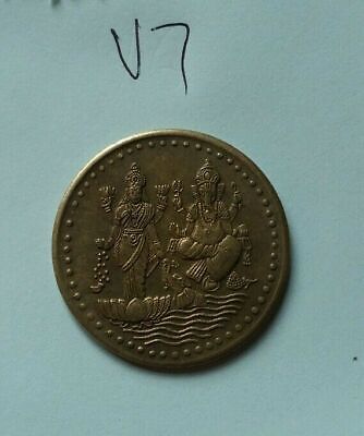Antique OM Shiri Goddess of wealth Lakshmi Ganesh Good Luck Coin Gift Token V7
