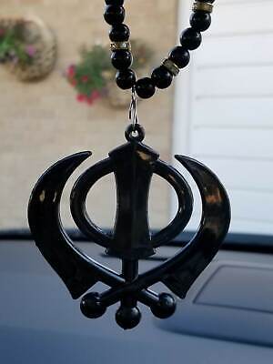 Singh kaur punjabi sikh black khanda pendant car rear mirror hanging mala a1