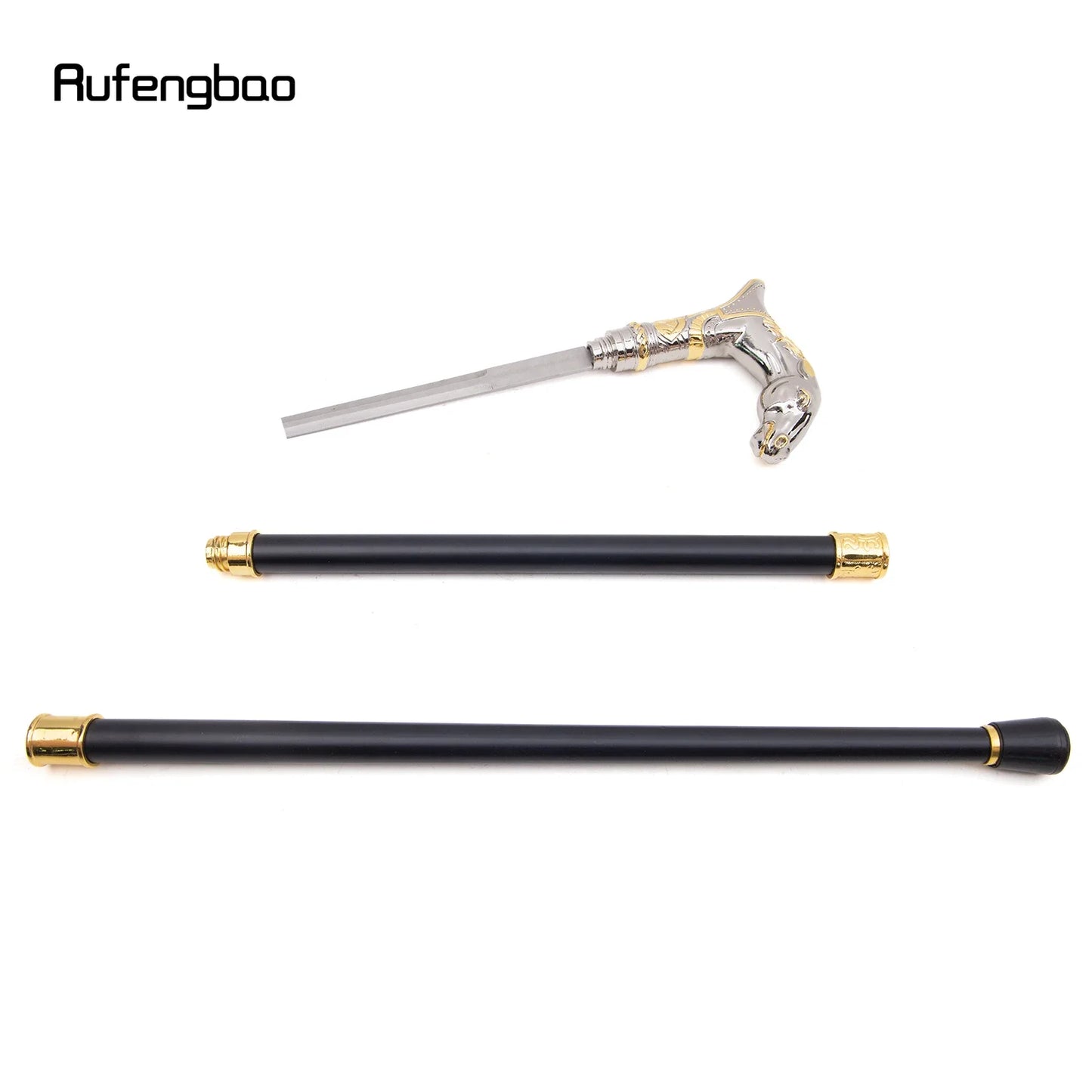Golden White Horse Head Animal Walking Stick with Hidden Plate Self Defense Fashion Cane Plate Cosplay Crosier Stick 92cm