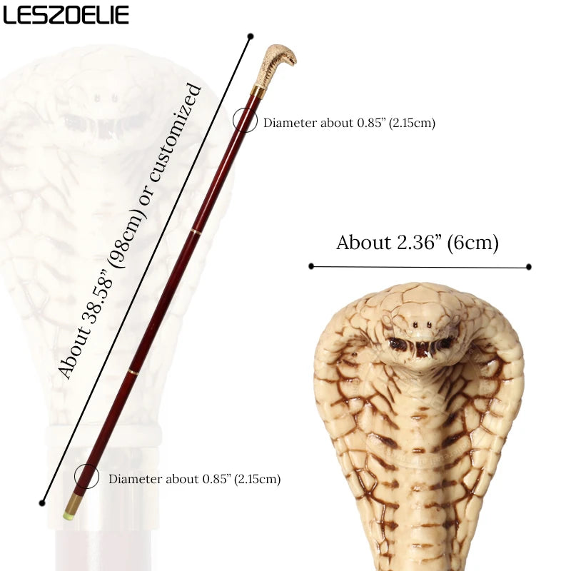 98cm Cobra-Head Stick Men Resin Handle Red German Beech Detachable Wooden Walking Sticks Women Fashion Party Decorative Canes