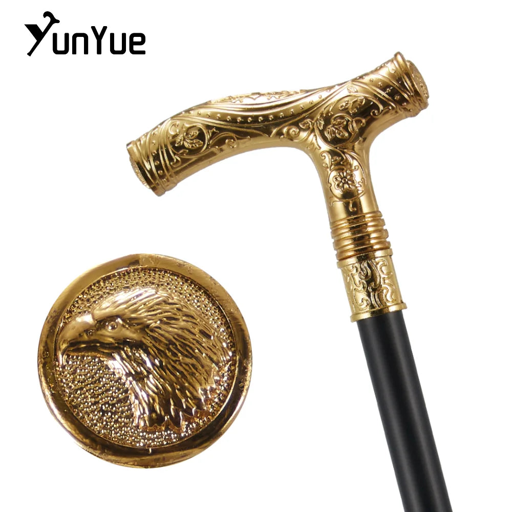 Gold Male Eagle Metals Carving Walking Cane Gentleman Collections Fashion Elegant Walking Stick Cosplay Film Props Party Cane