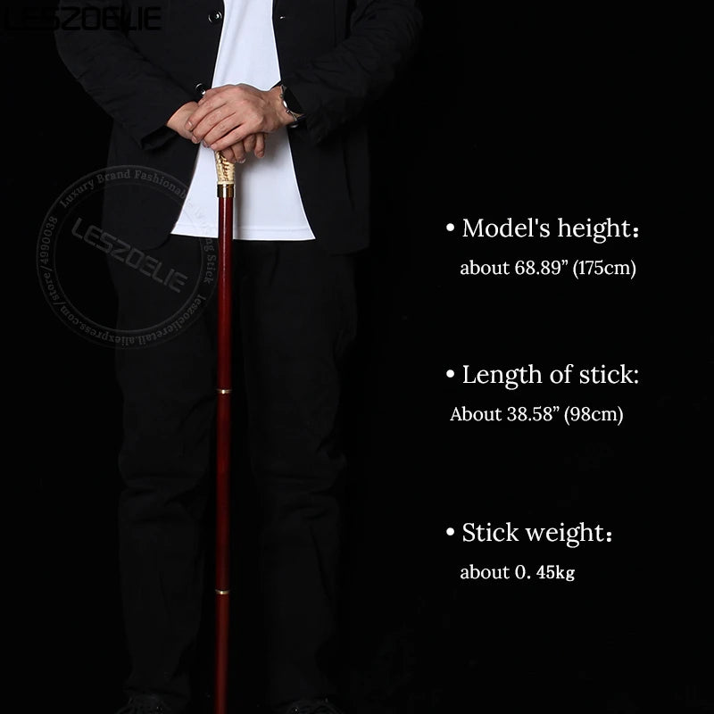 98cm Cobra-Head Stick Men Resin Handle Red German Beech Detachable Wooden Walking Sticks Women Fashion Party Decorative Canes