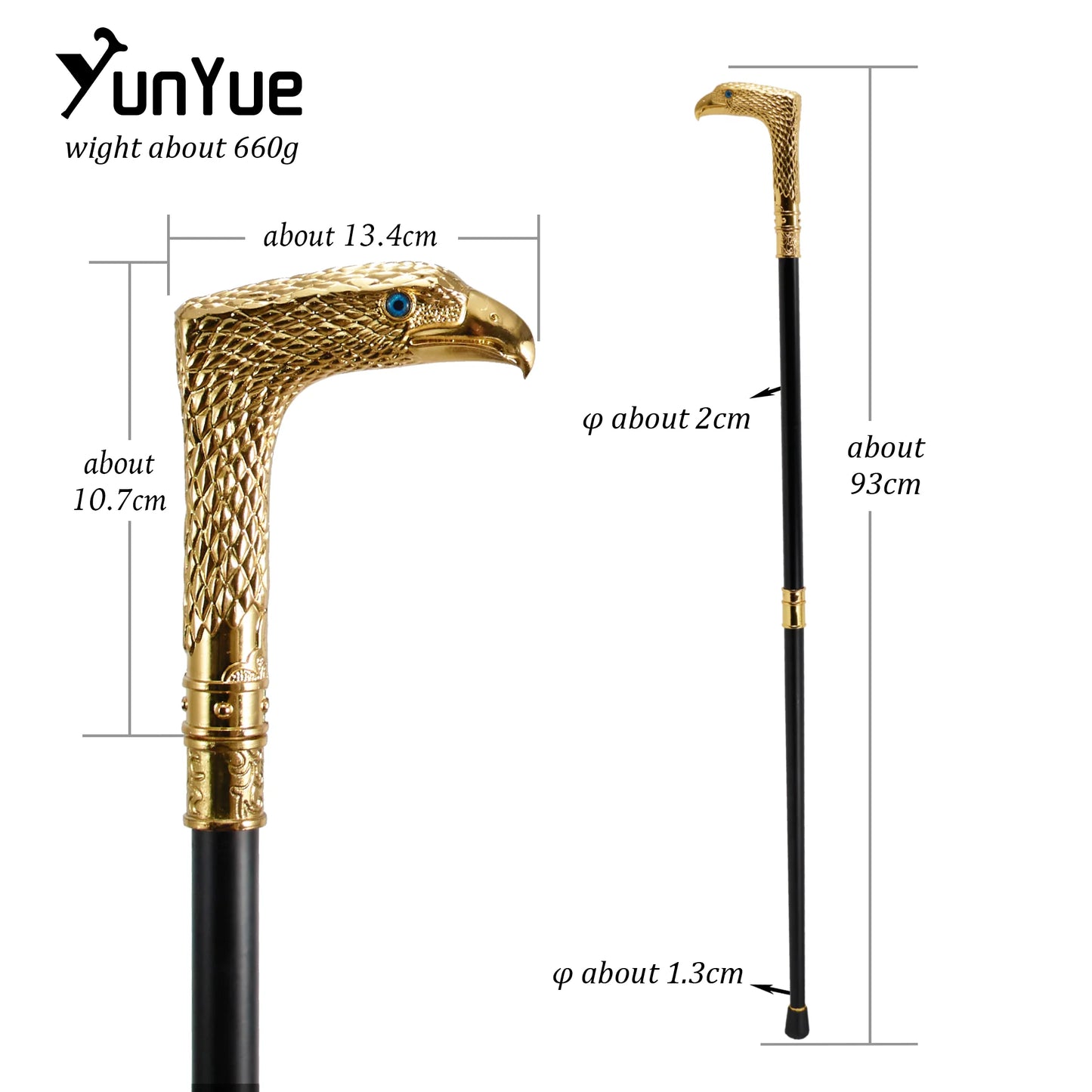 Blue Eyes Gold Male Eagle Walking Cane Gentleman Collection Fashion Elegant Walking Stick Cosplay Film Props Party Crosier Cane