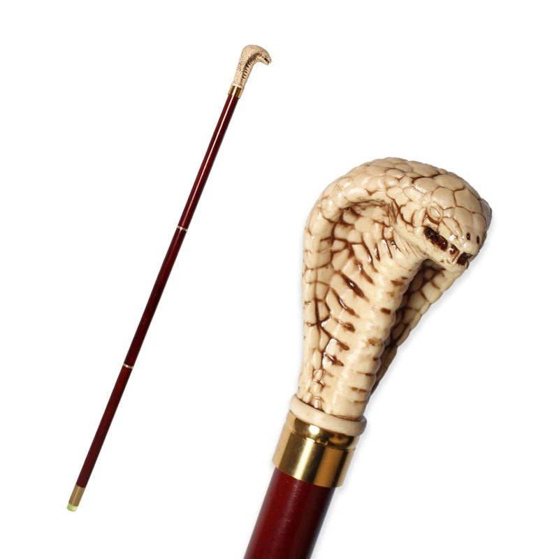98cm Cobra-Head Stick Men Resin Handle Red German Beech Detachable Wooden Walking Sticks Women Fashion Party Decorative Canes