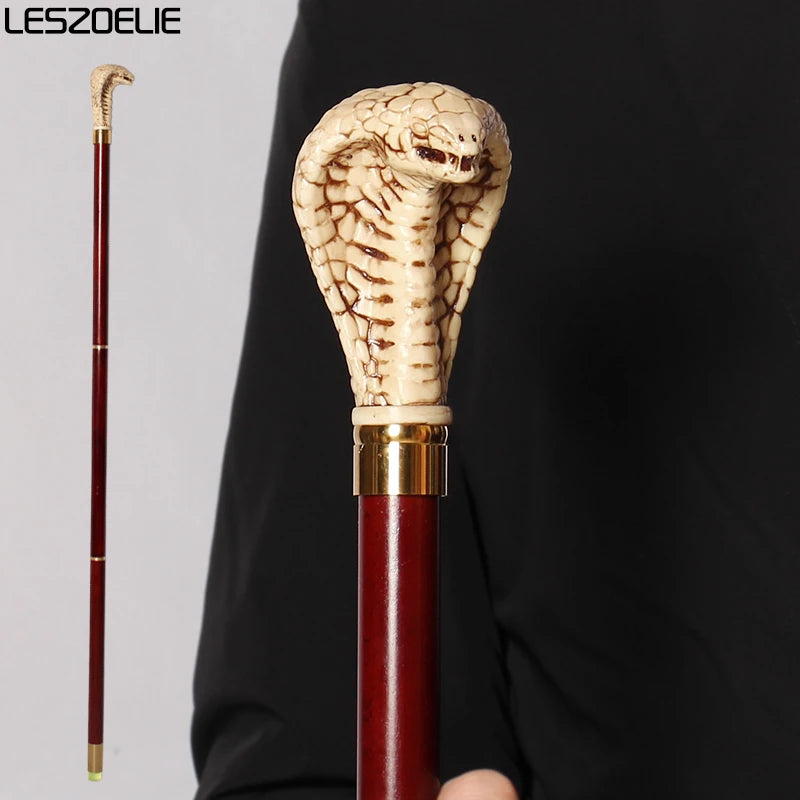 98cm Cobra-Head Stick Men Resin Handle Red German Beech Detachable Wooden Walking Sticks Women Fashion Party Decorative Canes