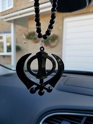 Singh kaur punjabi sikh black khanda pendant car rear mirror hanging mala a1