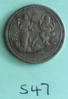 Silver Plated OM Laxmi Ganesh Ji Hindu Legends Good Luck Coin Gift Token S47