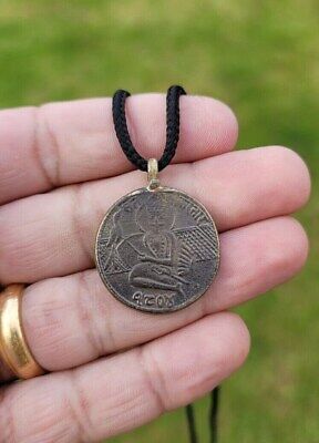 Sikh Guru Nanak Dev Ji Antique Coin pendant Sat kartar Locket black thread pp16