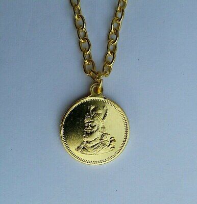 Gold tone two in one punjabi sikh guru nanak gobind singh ji pendant + chain c4