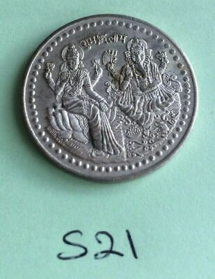 Silver Plated Laxmi Ganesh Ji Hindu OM Legend Good Luck Coin Gift XMas Token S21