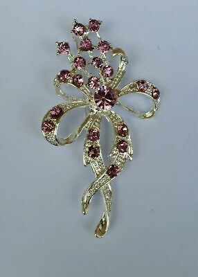 Stunning Silver Plated Flower Brooch Brooch Cake Pin with Pink DIAMANTE XMAS