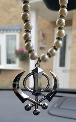 Stainless steel punjabi sikh kaur singh stunning khanda pendant car rear mirror