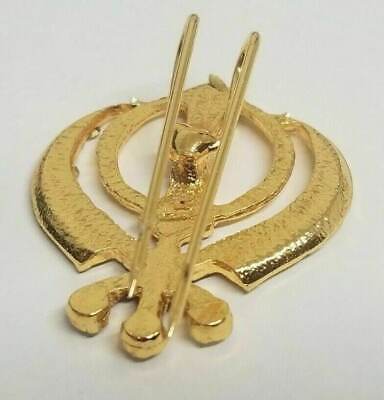 Stunning diamonte gold plated sikh singh kaur khalsa khanda brooch pin gift ggg1