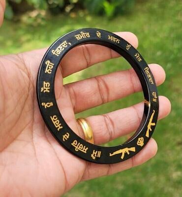 Sant bhindranwale kara gurmukhi kada black gold colour sikh singh bangle e11