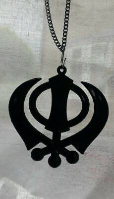 Black acrylic khanda punjabi sikh singh kaur pendant car rear mirror hanging ss1