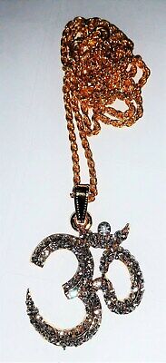Stunning rhinestones 24 ct gold plated hindu legend om pendant + 22 inch chain