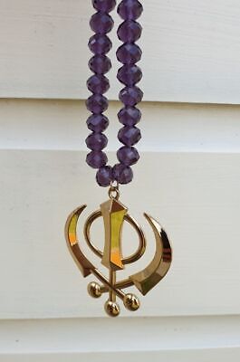 Gold Plated Khanda Hanger Pendant Punjabi Kaur Sikh Singh Car Rear Mirror Mala R