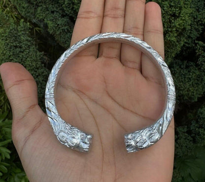 Silver Kara Aluminium Kada  Lion or Elephant  Adjustable Sikh Singh Bangle PP32