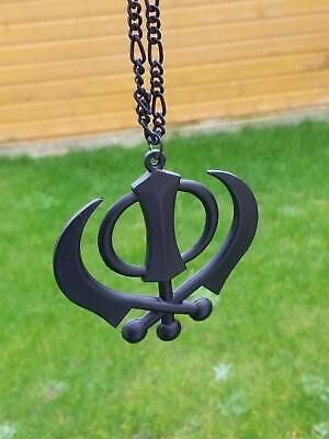 Punjabi Khanda Sikh Pendant Large Black Singh Kaur Car Rear View Mirror Hanger