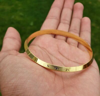 Sikh Khanda Kara Laser Engraved Gold Plated Bangle Singh Kaur Khalsa Kada CC34