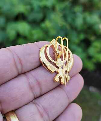 Stunning diamonte gold plated sikh singh kaur khalsa khanda brooch pin gift ggg1