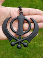 Punjabi Khanda Sikh Pendant Large Black Singh Kaur Car Rear View Mirror Hanger