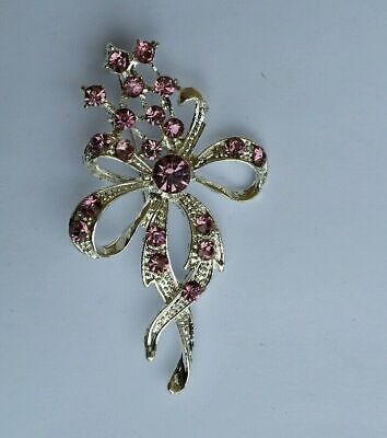 Stunning Silver Plated Flower Brooch Brooch Cake Pin with Pink DIAMANTE XMAS