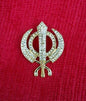 Stunning diamonte gold plated sikh khanda brooch cake pin singh turban dumala