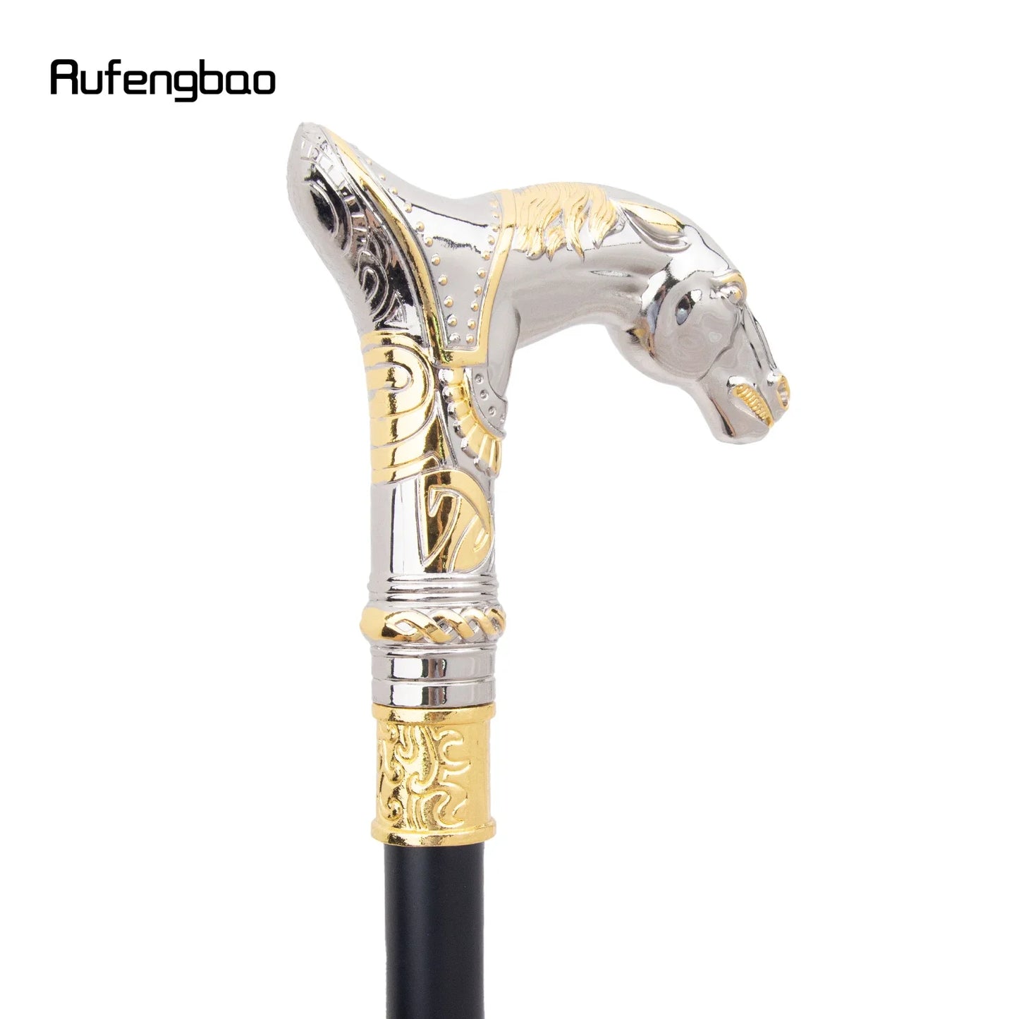 Golden White Horse Head Animal  Walking Stick with Hidden Plate Self Defense Fashion Cane Plate Cosplay Crosier Stick 92cm