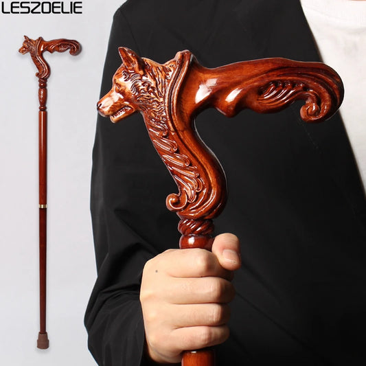 95cm Dog-Head Handle German Beech Wooden Walking Stick Men Detachable Walking Canes Women Elegant Walking Sticks