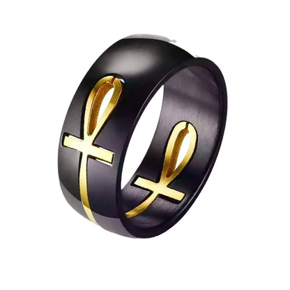 Separable Ankh Egyptian Cross Ring for Men Black Gold Color Stainless Steel Rings Key of Life Wedding Male Anel Jewelry Gifts