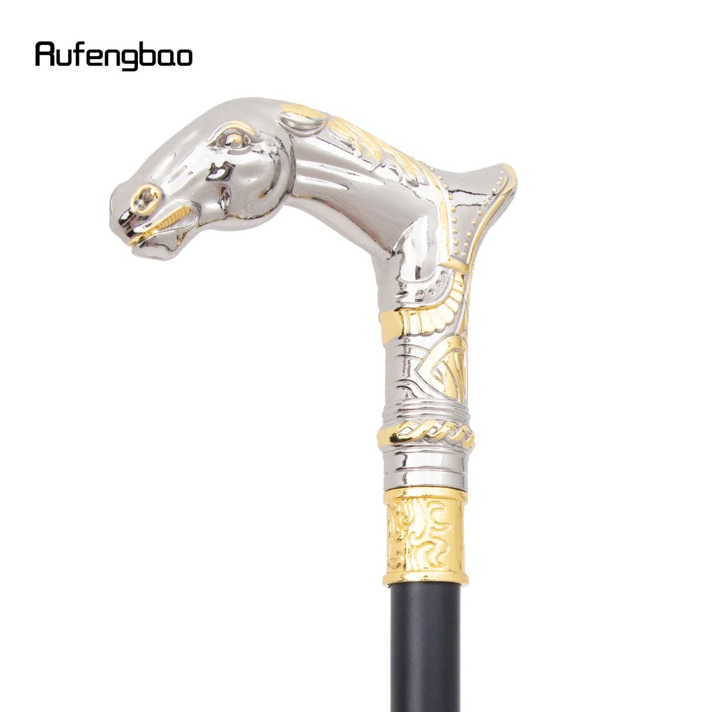 Golden White Horse Head Animal  Walking Stick with Hidden Plate Self Defense Fashion Cane Plate Cosplay Crosier Stick 92cm