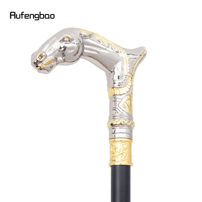 Golden White Horse Head Animal  Walking Stick with Hidden Plate Self Defense Fashion Cane Plate Cosplay Crosier Stick 92cm