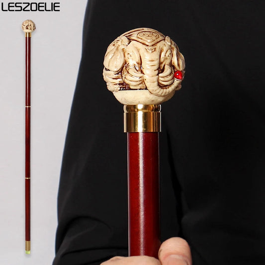 95cm Elephant With Little Crystal Ball Handle Red Stick Men German Beech Wooden Walking Stick Women Fashionable Decorative Cane