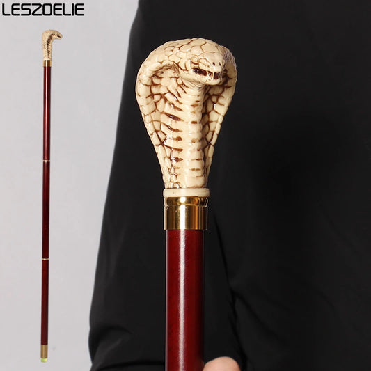 98cm Cobra-Head Stick Men Resin Handle Red German Beech Detachable Wooden Walking Sticks Women Fashion Party Decorative Canes