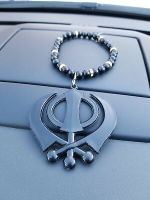 Singh kaur punjabi sikh black khanda pendant car rear mirror hanging mala a1
