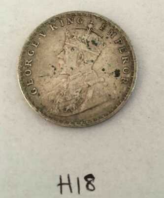 Antique fine silver one rupee british india 1918 king george coin h18 uncleaned