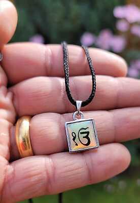 Small Punjabi Sikh Singh Silver Tone Eik onkar Square pendant Necklace LL31