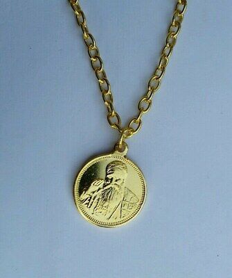 Gold tone two in one punjabi sikh guru nanak gobind singh ji pendant + chain c4