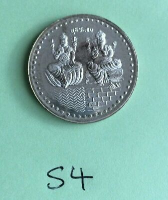 Silver plated Lakshmi Ganesh Ji Hindu OM Legend Shubh Labh Good Luck Coin Gift