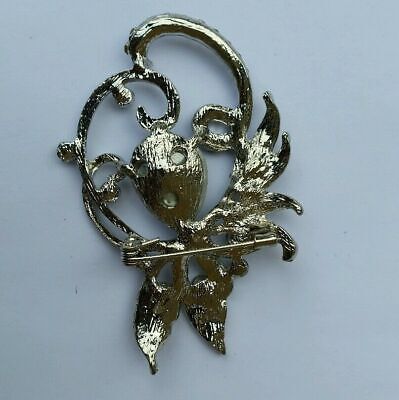 Stunning Silver Plated Black Stone Flower Brooch Cake Pin with DIAMANTE XMAS