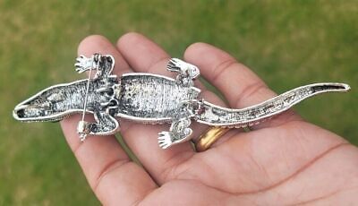 Crocodile Designer Brooch Vintage Look Silver Plated Celebrity Broach Pin K41