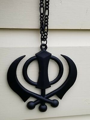 Punjabi Khanda Sikh Pendant Large Black Singh Kaur Car Rear View Mirror Hanger