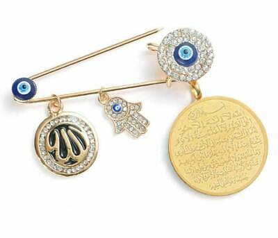 Stunning gold plated muslim evil eye protection allah koran brooch broach pin z4