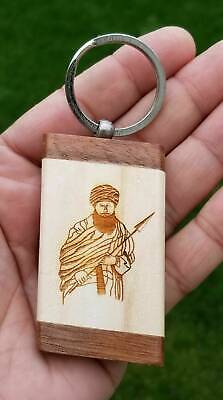 Sikh punjabi sant jarnail singh khalsa bhindranwale kaur wood key chain key ring