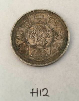 Antique fine silver one rupee british india 1919 king george coin h12 uncleaned