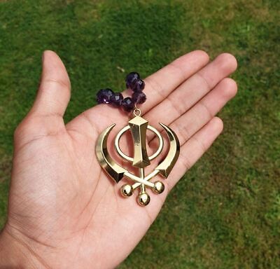 Gold Plated Khanda Hanger Pendant Punjabi Kaur Sikh Singh Car Rear Mirror Mala R